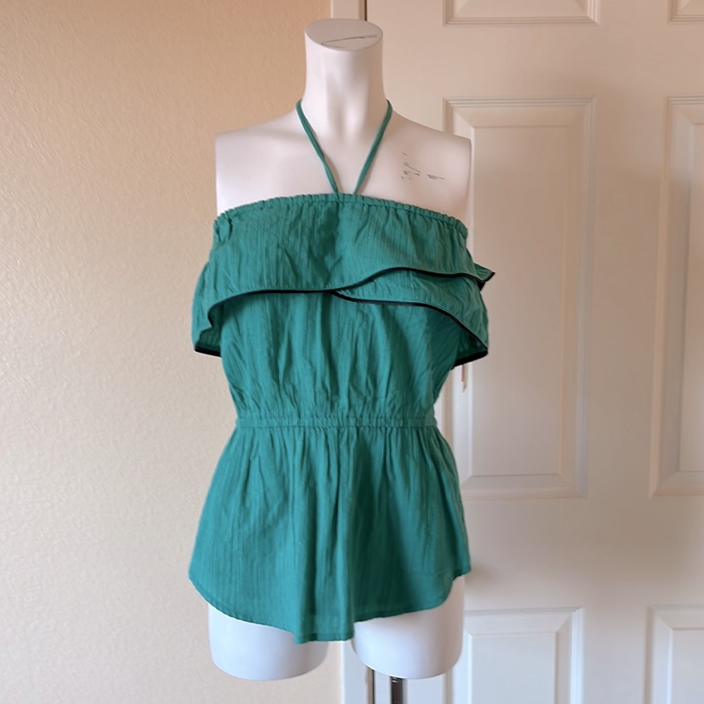 Brand new with tag Roxy ruffle green metallic halter top Small